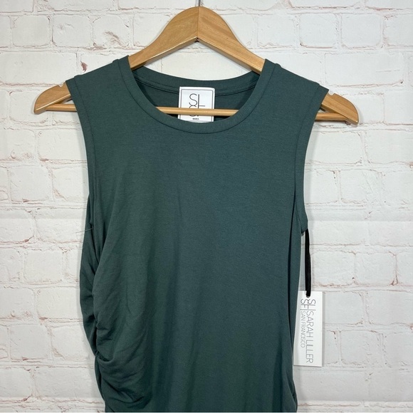 Sarah Liller SLSF Dress Womens Size Small Green Ruched Tank Midi Stretch NEW - Picture 7 of 10